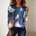 thumbnail image 4 of Craaazy Halloween Casual Tops for Women Loose Multicolor Crew Neck Long Sleeve Ghost Pumpkin Haunted House Halloween Printed Top Outdoor Shopping Blouse, 4 of 7