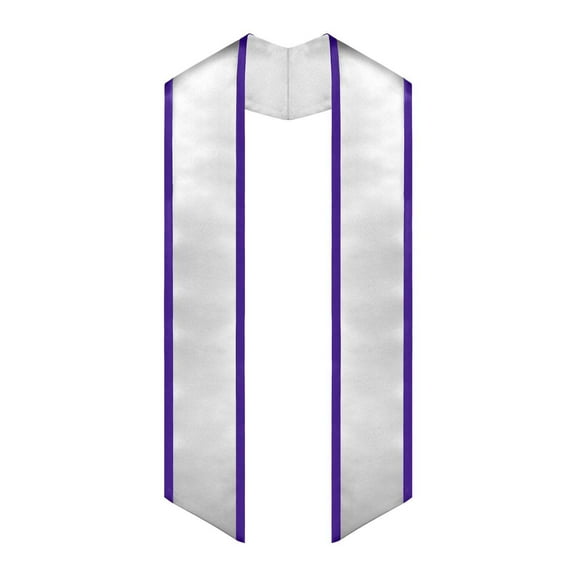 Endea Graduation White/Purple Plain Graduation Stole with Trim Color  Angled End