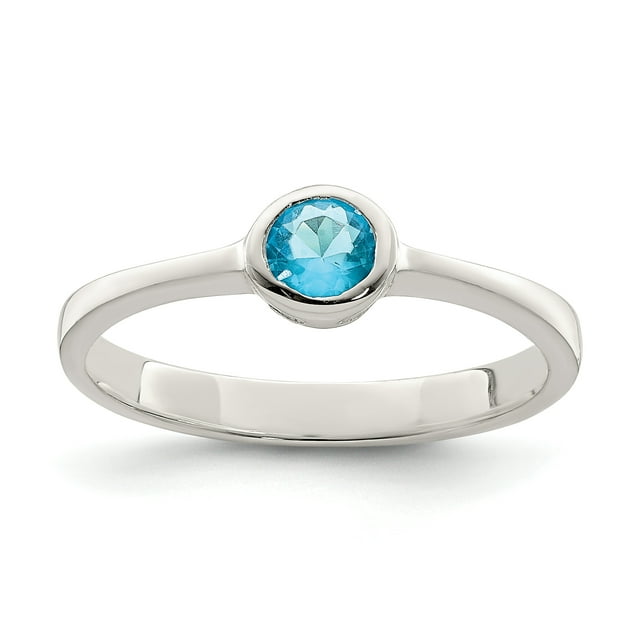 Bague en Argent Sterling 925 Bleu Pâle avec Zircon Cubique Rond Serti Clos