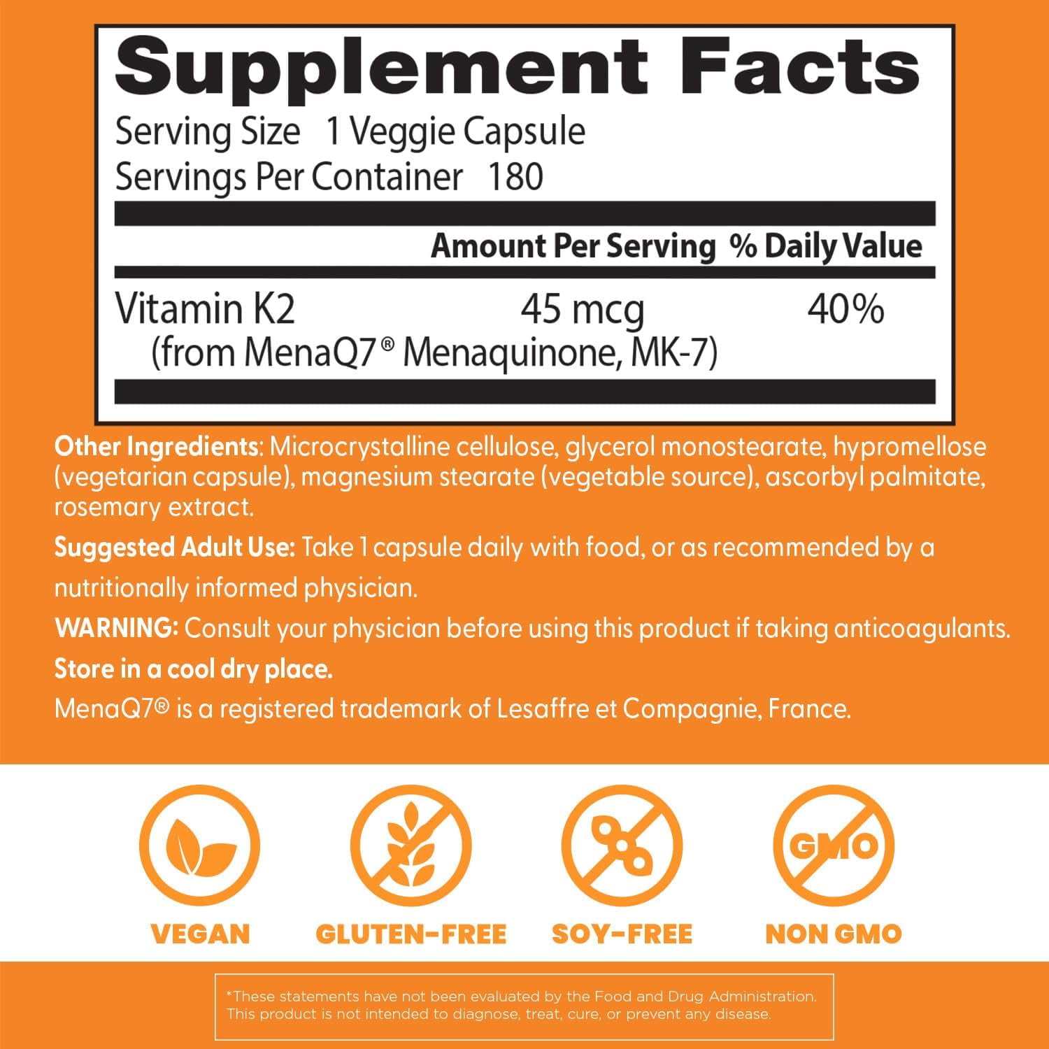Doctor's Best Natural Vitamin K2 Mk-7 Capsule , Supports Bone Health & Soft Tissue Elasticity, 180 Ct