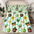 thumbnail image 2 of Feelyou Kawaii Bear Animal Queen Sheet Sets, Cartoon Lucky Shamrock Flat Sheet, Green Stripes Abstract Queen Fitted Sheet, Breathable Home Decor, 4pcs, 2 of 7