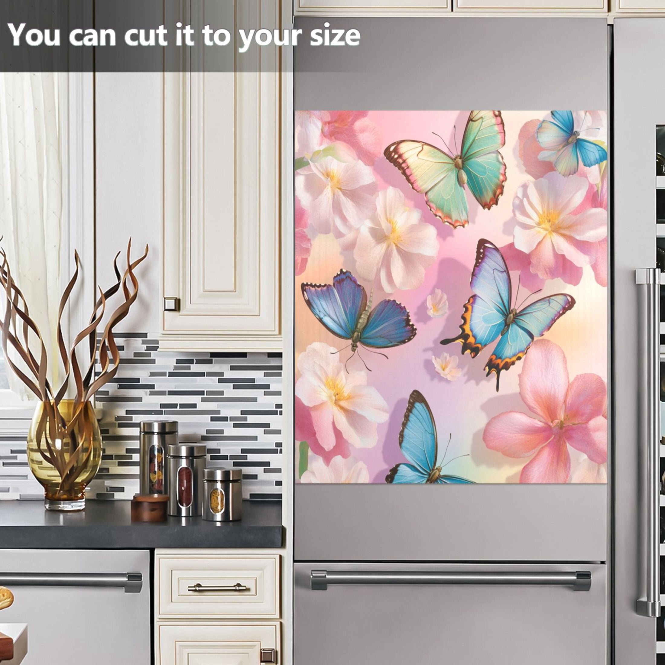 Dishwasher Magnetic Sticker 23x26 Inch Refrigerator Magnetic Sticker Washing Machine Magnetic Sticker Kitchen Panel Magnetic Sticker Home Decor Light Pink Rainbow Butterfly