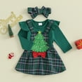 thumbnail image 3 of Okbabeha Newborn Baby Girl Christmas Outfit 0 3 6 9 12 18Months Ruffle Romper Onesie+Plaid Suspender Skirt Headband Clothes Set, 3 of 7