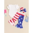 thumbnail image 6 of Aojekbee Baby Girls Patriotic Outfit Letter Embroidery Short Sleeves Romper and Star Stripe Flare Pants Headband 3 Piece Clothes, 6 of 10