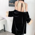 thumbnail image 5 of AINIYS V Neck Velvet Lace Trim Sleep Dress and Robe Set, Solid Color, Adjustable Straps, Women's Pajama Nightwear for Relaxing Nights Black M, 5 of 6