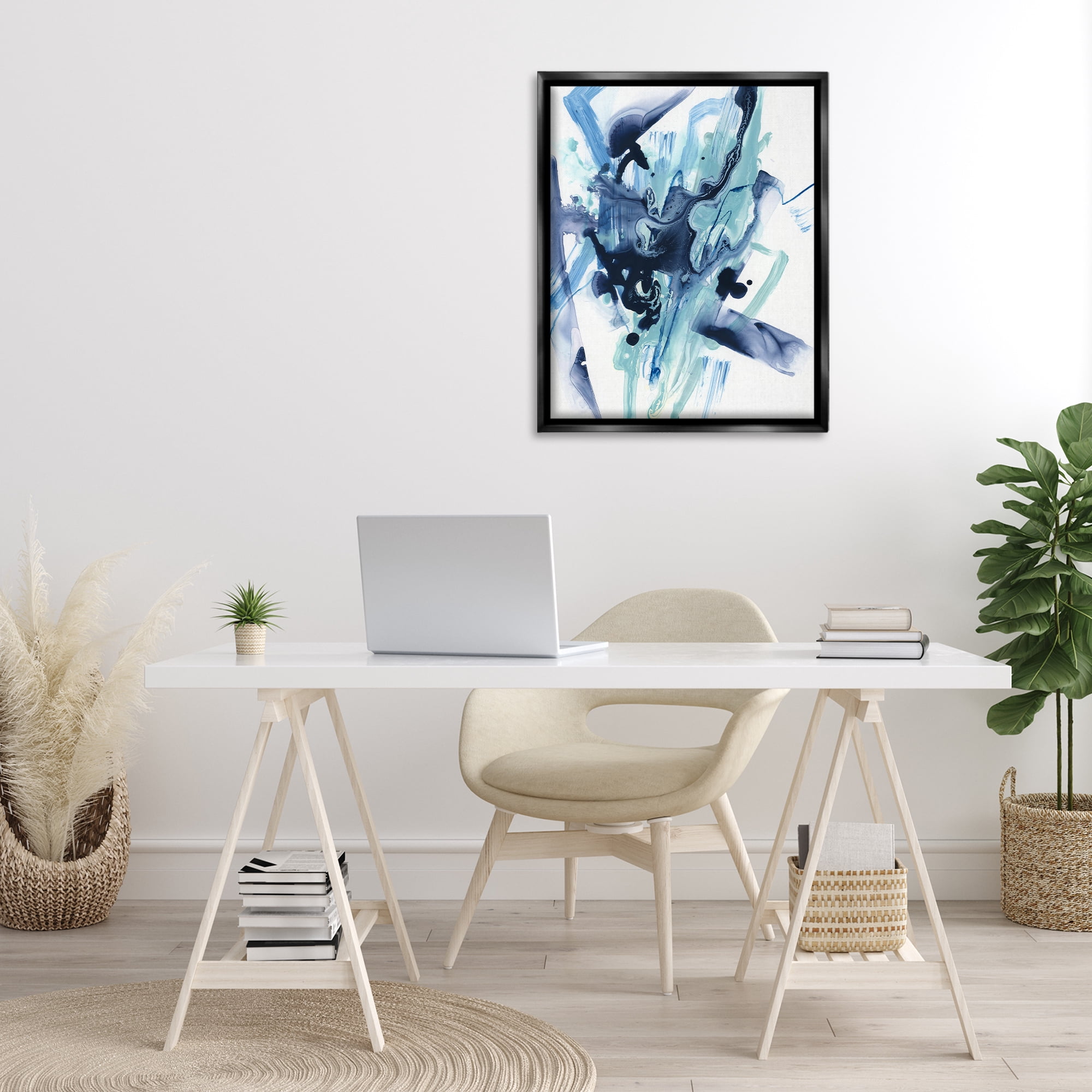 Stupell Industries Fluid Chaotic Abstraction Abstract Painting Black Floater Framed Canvas Art Print Wall Art, 25 x 31