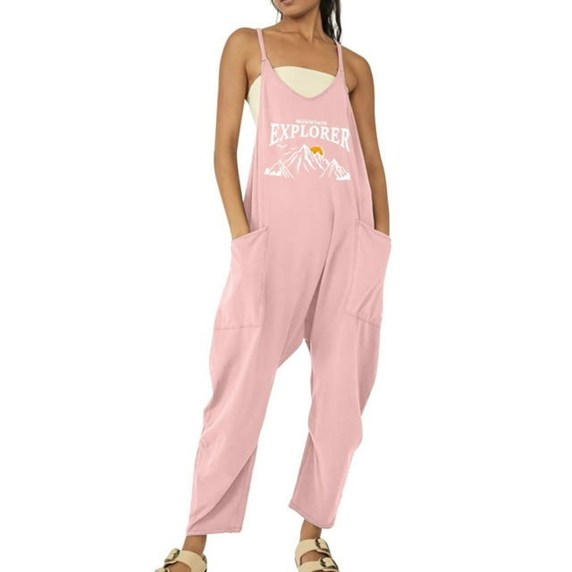 Cathalem Womens Summer Jumpsuits Wide Leg Pant Romper Jumpsuits,Pink S