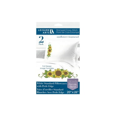 Leisure Arts Pillowcase 20"X26" Sunflower 2Pc, Embroidery Pillow Kit, Stamped Embroidery Pillowcases, Pillow Cases Stamped, Stamped Cross Stitch Cases