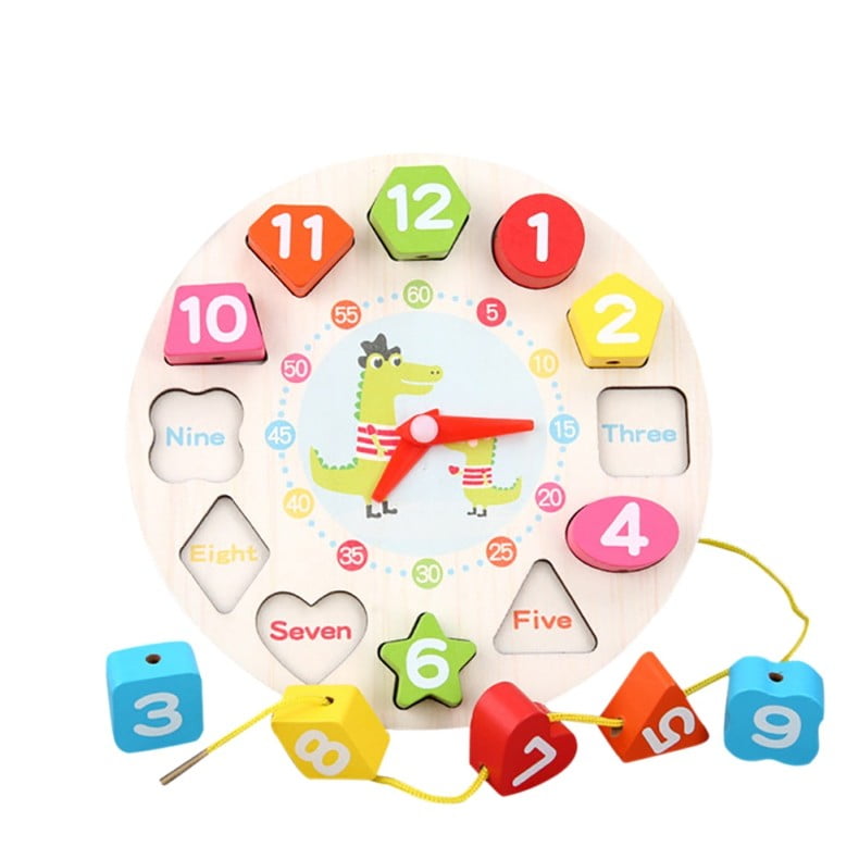 Wooden Blocks Digital Geometry Clock Toys DIY Beads Kids Educational Toys Gift 