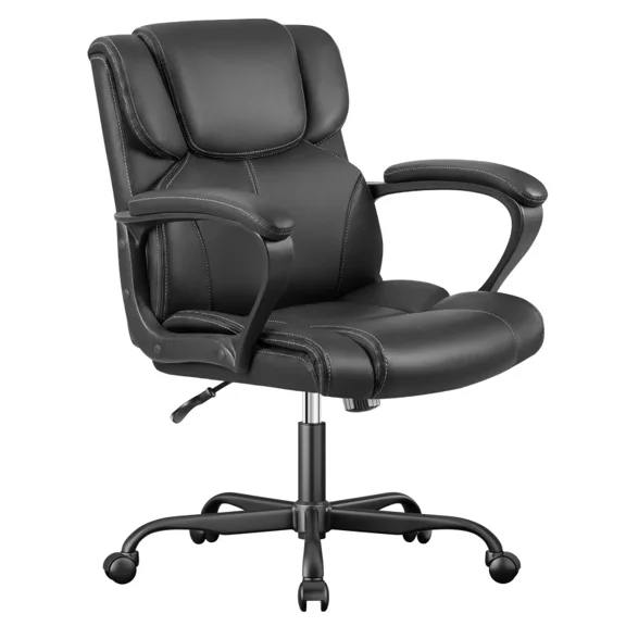 Furmax Mid Back Executive Office Swivel Computer Task Armrests Ergonomic Leather-Padded Desk Chair with Lumbar Support, Black