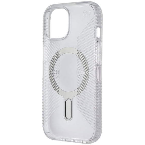 Speck iPhone 15 Case-Presidio Perfect-Clear-ClickLock-MagSafe-6.1 Inch Phone Case-Presidio Grip Clear/Chrome