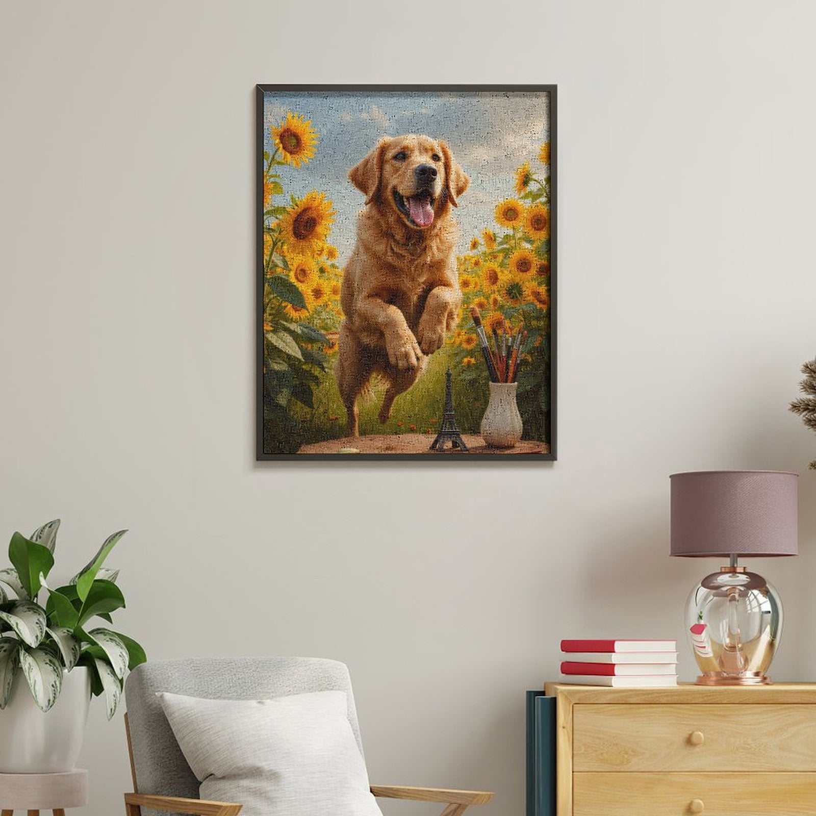 Paint By Numbers Kit for Adults Beginner - Dog Sunflowers Art Supplies Eiffel DIY Canvas Painting Kits for Adults, Frameless Paint By Number for Adults for Home Wall Decor 16x20 Inch