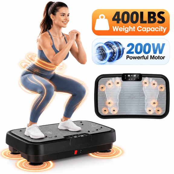200W Vibration Plate, Vibration Plate Exercise Machine for Home Fitness,400LBS Weight Capacity,Infrared Remote Control,5 Training Programs,2 Resistance Bands,30dB Silent Shake Plate