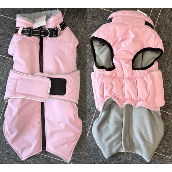Kuoser Dog Winter Coat, Waterproof & Windproof Dog Jacket, Reflective Fleece Vest with Adjustable Buckle & Leash Hole for Small Medium Large Dogs, Pink, M