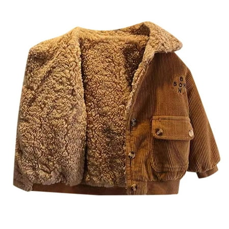 

Toddler Boys Corduroy Jacket Baby Long Sleeve Fleece Winter Coat Kid Fashion Button Down Warm Outwear