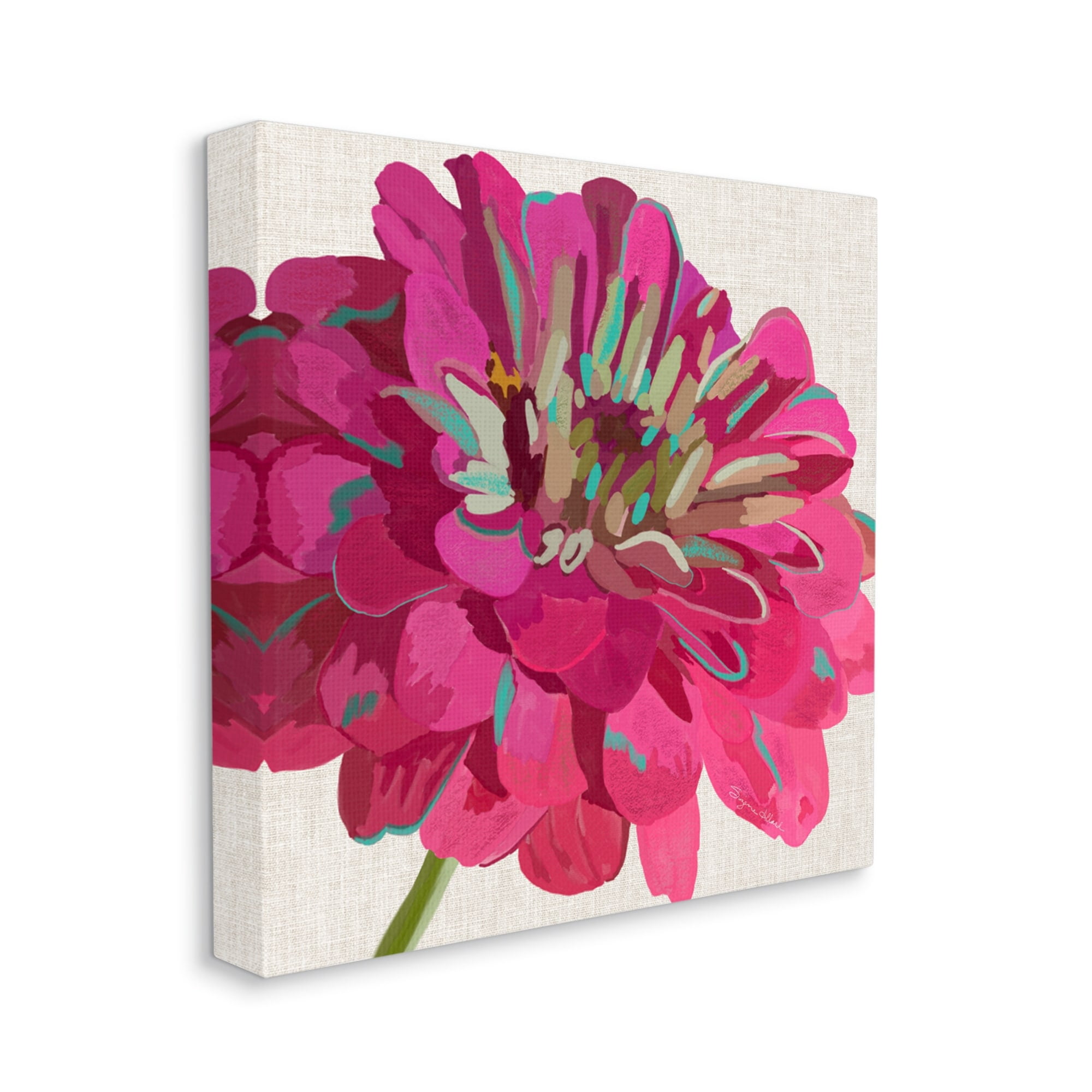 Stupell Industries Vivid Pink Dahlia Flower Bloom Botanical & Floral Painting Gallery Wrapped Canvas Print Wall Art