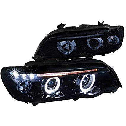 BMW E53 X5 Dual Halo LED Glossy Black Projector Headlights Left+Right Smoke