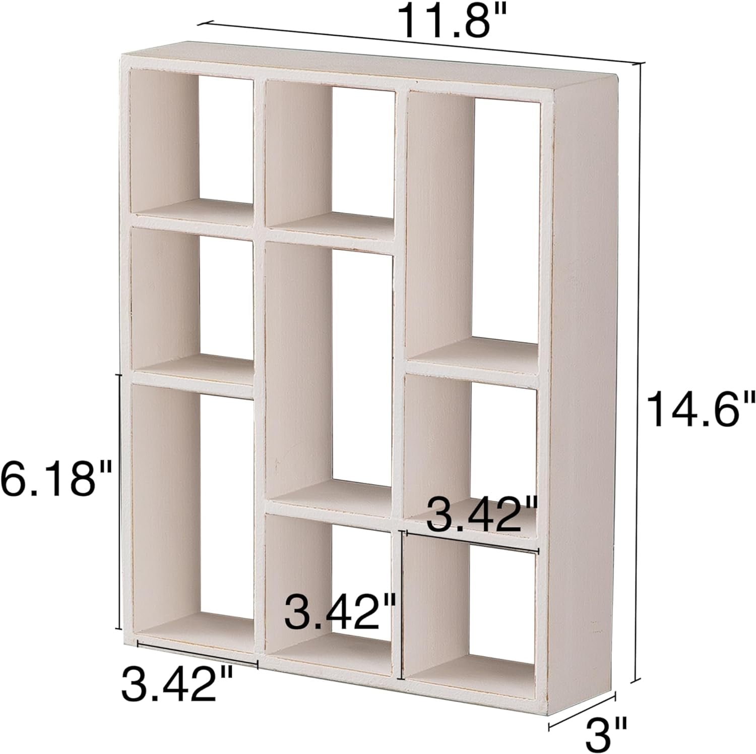 SOFE Wood White Shadow Box Frame with Shelves, 3 Tier Wall Shelving Unit, Wall Mounted Curio Cabinet, Floating Cube Shelves for Wall, Knick Knack Display Shelf, Display Cases for Collectibles