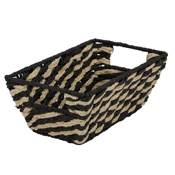 Simplify Small Striped Woven Basket in Black