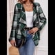 thumbnail image 4 of Cárdigan de Cuello Chal A Cuadros para Mujer, Chaqueta de Franela Larga con Abertura Frontal, Abrigo Corto A Cuadros, Ropa de Otoño Verde L, 4 of 9