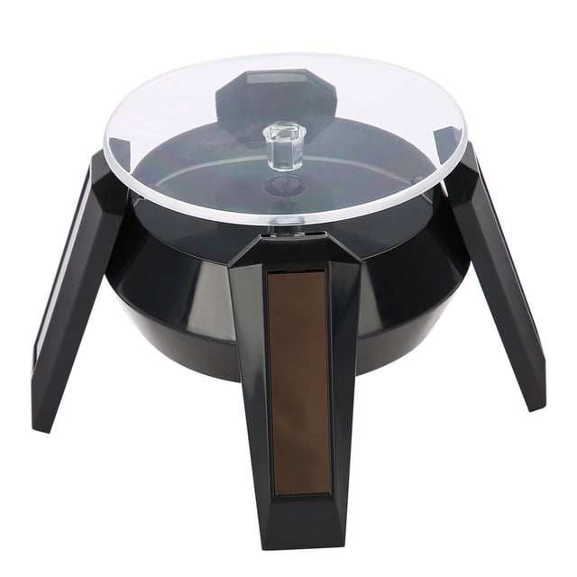 Placa giratoria solar de 360 grados para reloj, teléfono, soporte para presentación de joyería, luz LED (negro)