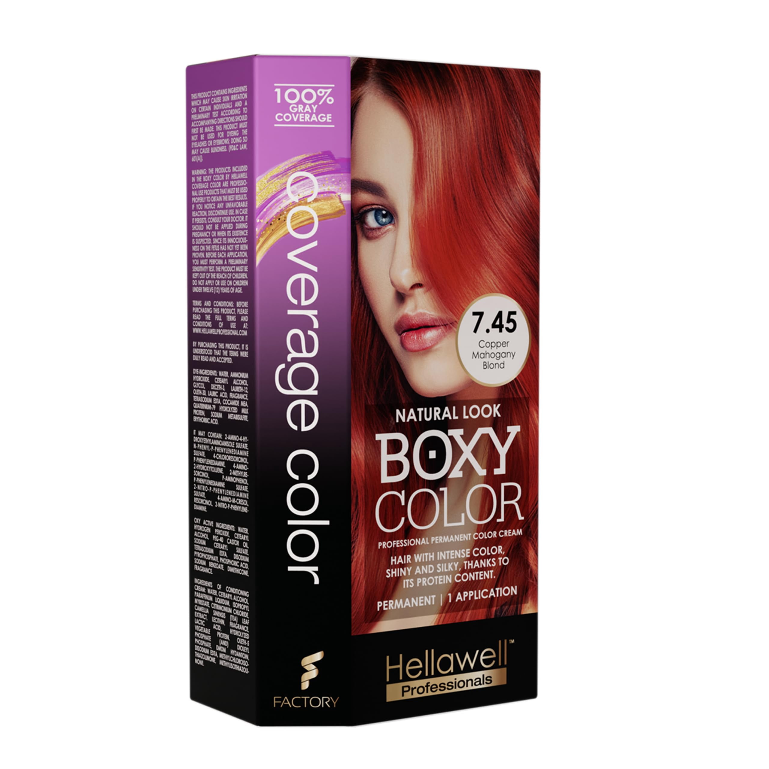 Professional Coloring kit - Permanent color cream hair dye. Gray Coverage. 7.45 Mahogany Copper Blonde + Red Color Shampoo and Conditioner Kit for Revives the Color. 8.11oz