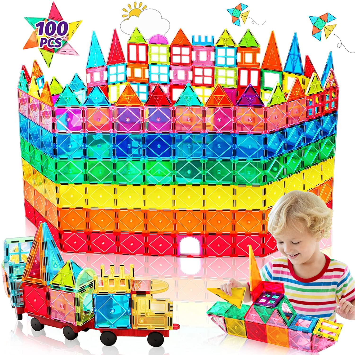 76pcs Magnetic Tiles magnetic Building Blocks Toys Set Kids Children Educational 