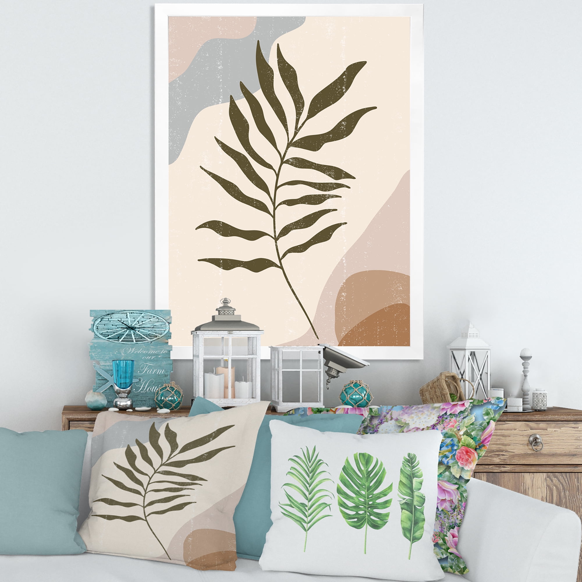 Designart 'Abstract Botanical Minimalist Leaf In Earth Tones I' Modern Framed Art Print