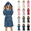 thumbnail image 6 of Lxkfashion Womens Robe Lightweight Winter Plush Lengthened Shawl Bathrobe Home Clothes Long Sleeved Robe Coat Soft Lightweight Blue, 6 of 7
