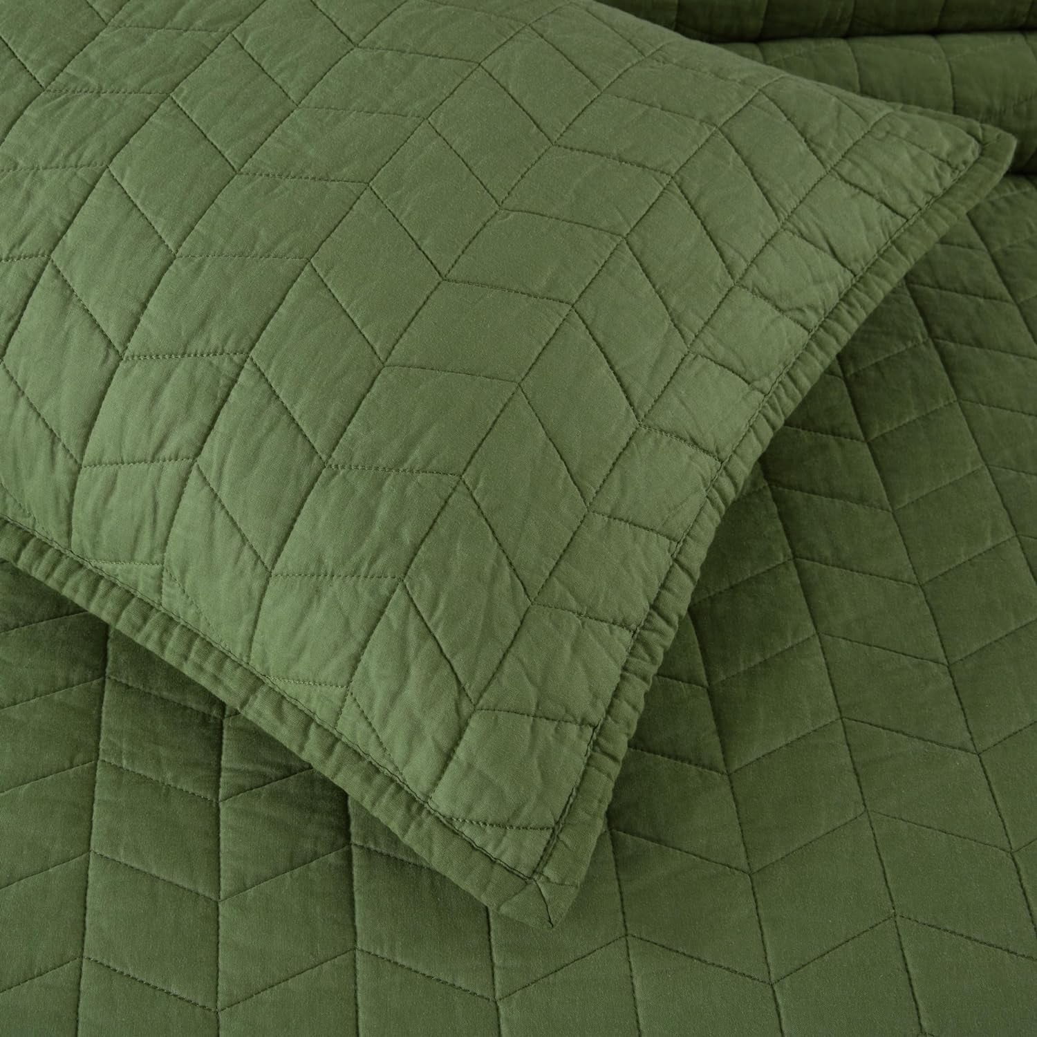 Chezmoi Collection 3-Piece Loden Green Geometric Quilt Bedding Sets, King