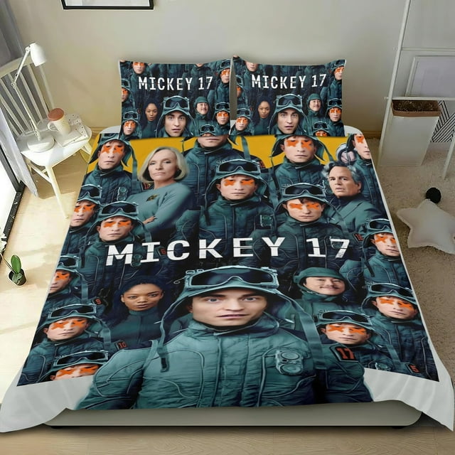 Mickey 17 Conjunto de sábanas temático, trío de piezas, cómodo y amigable con la piel, diseño único, regalo de decoración para el hogar para familiares, amigos y fans, 90 cm * 190 cm