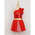 thumbnail image 3 of Miutii Kids Girls Candy Cane Dress Christmas Dance Dress One Shoulder Bowknot Sequins Ballet Tutu Dress Clothes Red 6, 3 of 7