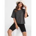 thumbnail image 2 of Women's Summer Casual Loose Fit Plain Soild Basic Short Sleeve Crop Tops T-Shirts, 2 of 4