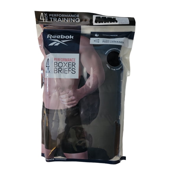 Reebok Men's Boxer Briefs - 4 Pack 6'' Inseam Stretch Performance Underwear Quick Dry Moisture Wicking Boxers - All-Pure Black - M