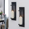 thumbnail image 2 of Danya B Wrought Iron Pillar Candle Sconces with Glass Inserts - Set of 2, 2 of 7