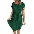 thumbnail image 1 of Robes pour Femmes 2024 Été Robes Oversize pour Col en V Boutons Manches Courtes Robe Couleur Unie avec Ceinture Manches Robe Décontractée 50 % de Réduction Liquidation!, 1 of 5