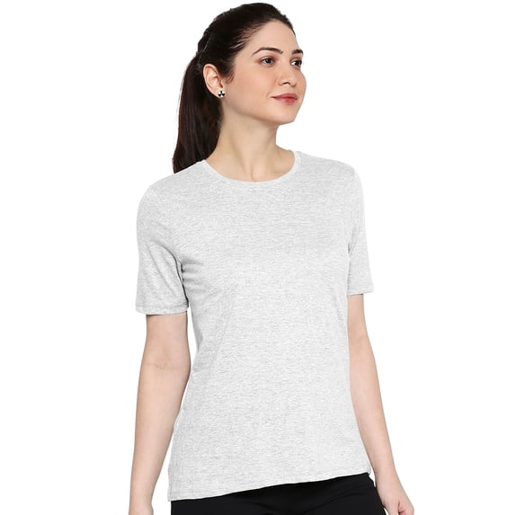 eloria Women's T-Shirt Round Neck Solid Color Plain Half Sleeve T-Shirt Color: White | Size: XS