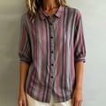 thumbnail image 2 of Morttic Women's Striped Lapel Collar Button Down Shirt – Collared Puff 3/4 Sleeve Blouse, Casual Loose Summer Top Purple，S, 2 of 6