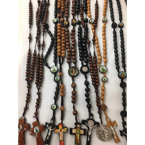 Gifts by RD Rosary Cross Religious Wood Bead Necklace, 12 Piece