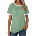 thumbnail image 3 of MOSHU Color Block Womens T-shirts Round Neck Shirts for Women Short Sleeve Loose Fit Women Tops, 3 of 11
