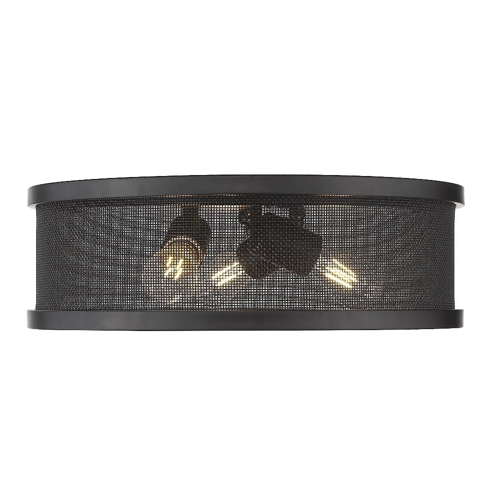 3 Light Ceiling Flush Mount in Pewter with Metal Mesh for Industrial Style Room-Matte Black Finish Bailey Street Home 170-Bel-4313321