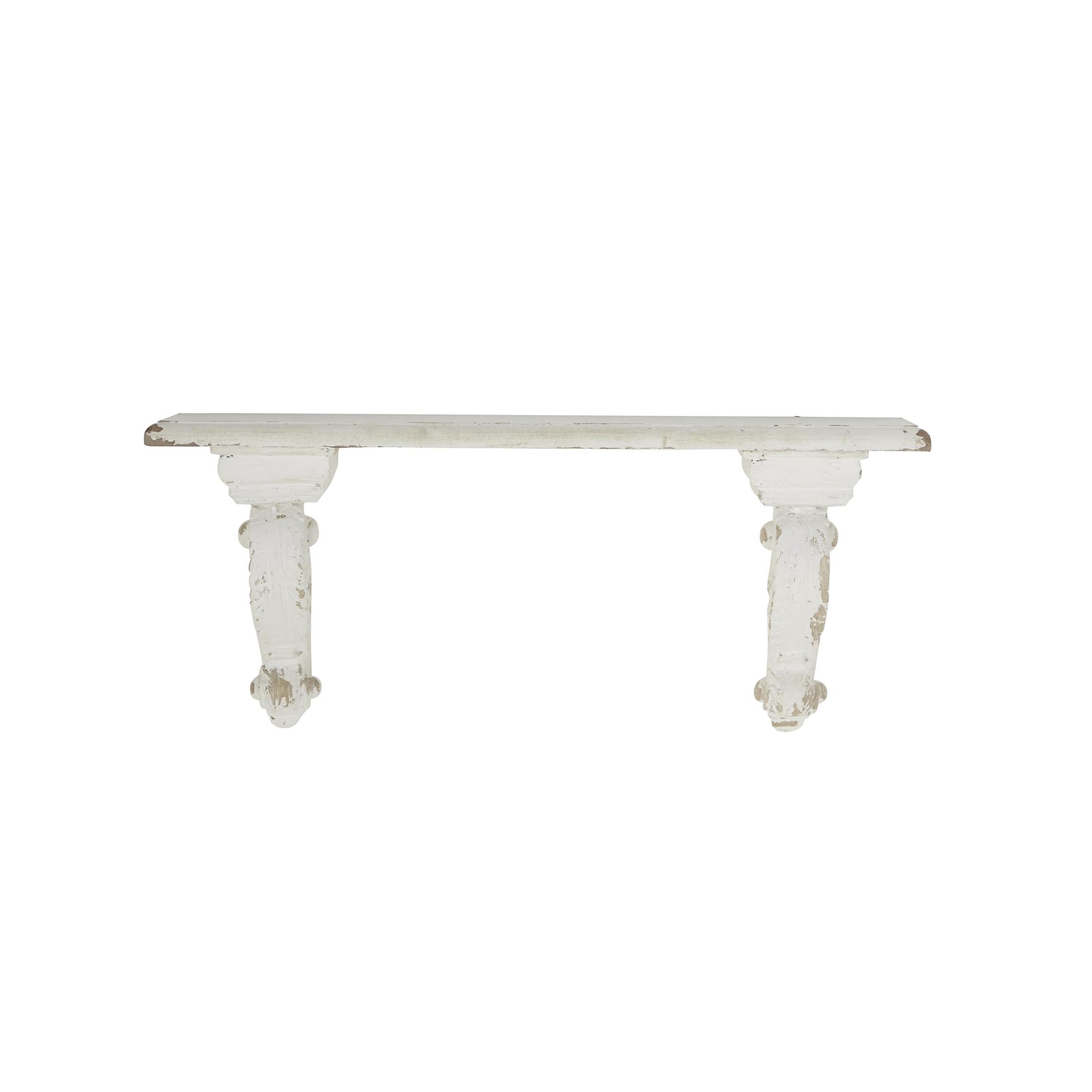 DecMode 31" x 7" 1-Tier White Scroll Wall Shelf