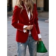 thumbnail image 4 of Women'S Velvet Blazer Single Button, Elegant Faux Pocket Office Coat Lapel for Work Formal Red XXL, 4 of 8