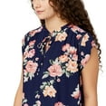 thumbnail image 3 of Buffalo Women's Top Sz M Split V-Neck Flutter Sleeve Floral Blouse Blue Regular Size, 3 of 4