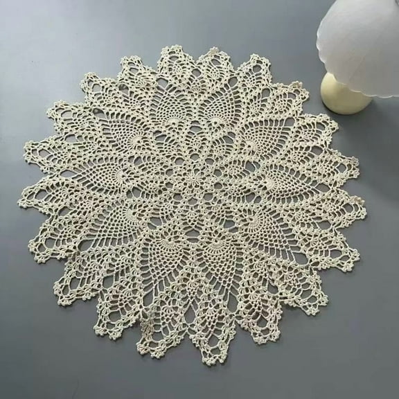 LKJYER Beige/white Handmade Crochet Cotton Table Cloth Lace Doilies Round Lace Tablecloths 23.6(60cm) Inches.