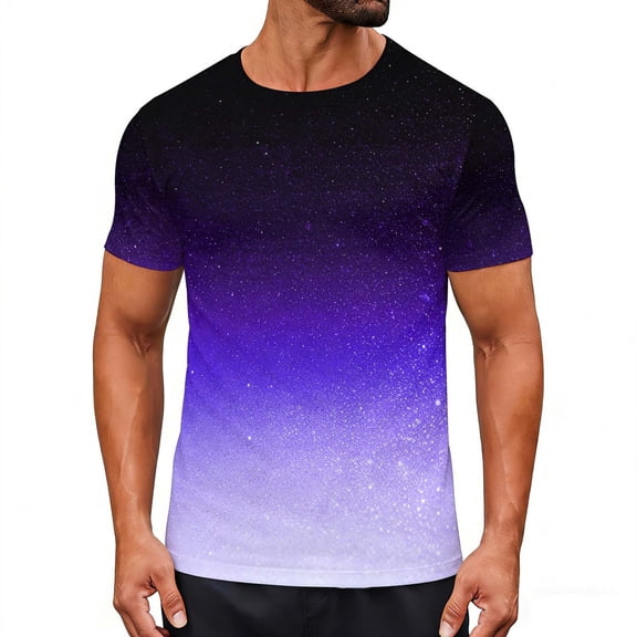 OHMZYZO Summer Shirts for Men Casual Short Sleeve Crew Neck Gradient T Shirt Graphic Tees Basic Tops