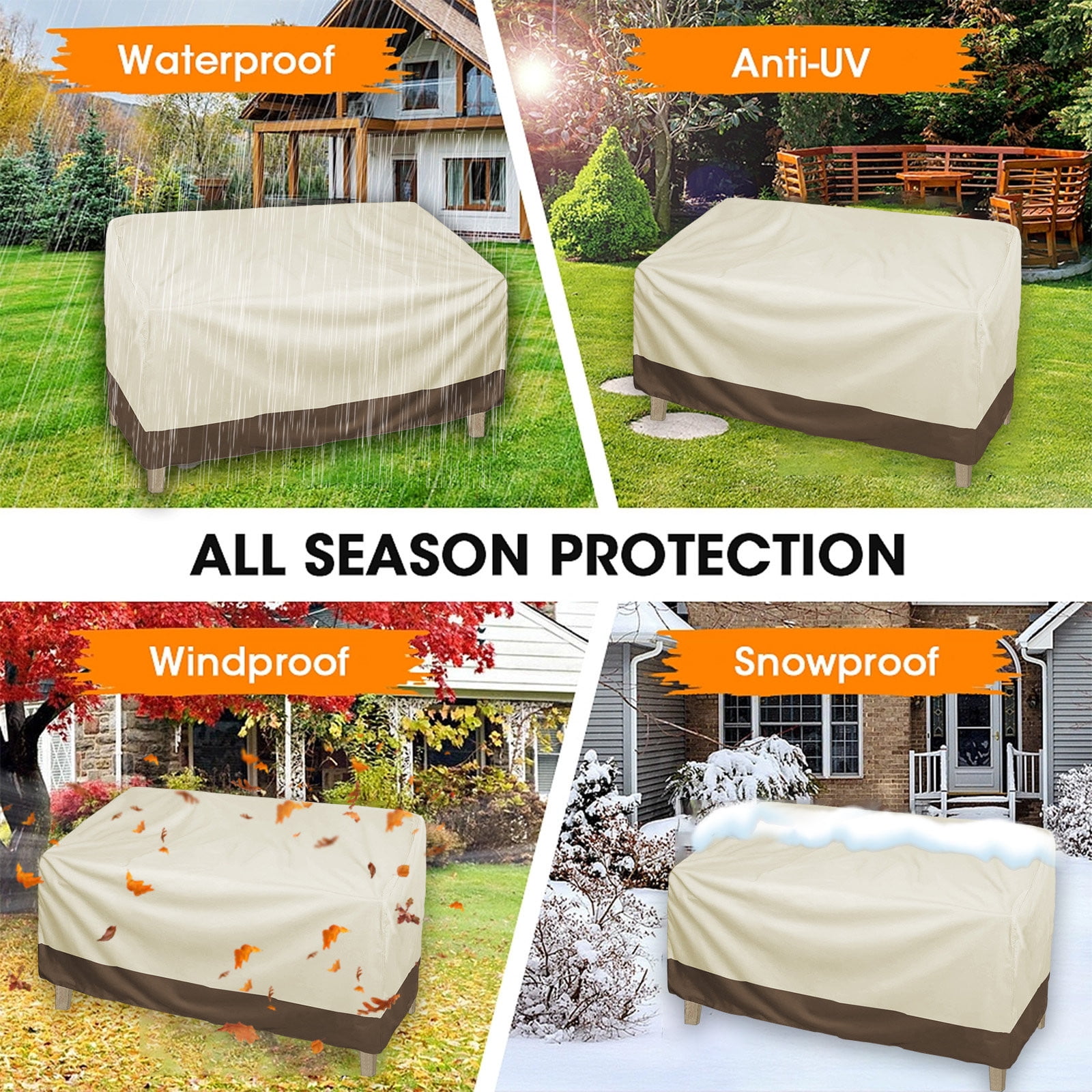 HCBY Outdoor Loveseat Cover, Waterproof & Anti UV Patio Cushion Protector, Heavy Duty Lawns Furniture Cover, Fits 2 Seater Garden Bench