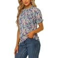 thumbnail image 4 of INSPIRE CHIC Women's Blouse Floral Ruffled Short Sleeve Ruffle Neck Casual Blouses M Black Purple, 4 of 6