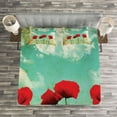 thumbnail image 3 of Ambesonne Poppies Quilted Bedspread Set 3 Pcs, Flowers Spring Season, Queen Size, Vermilion Pale Blue, 3 of 4