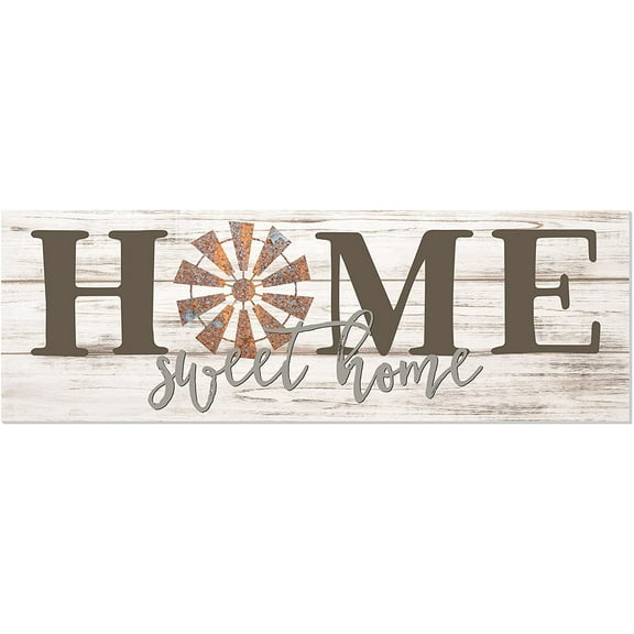 Home Sweet Home Windmill White Rustic Wood Wall Sign 6x18